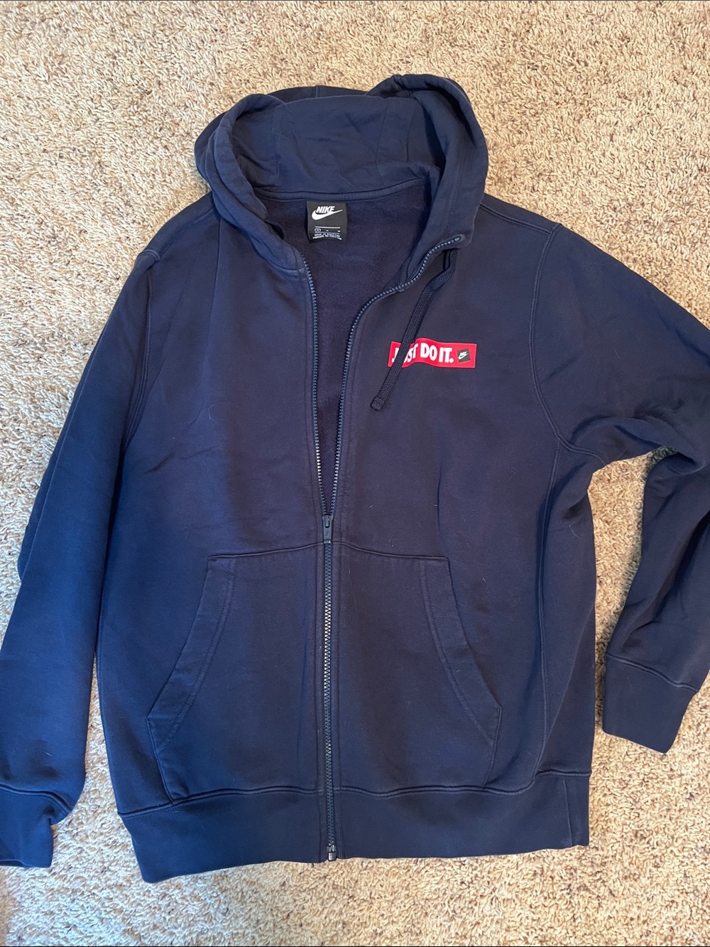 Nike Navy Full-Zip Hoodie with Red 'Just Do It' Patch